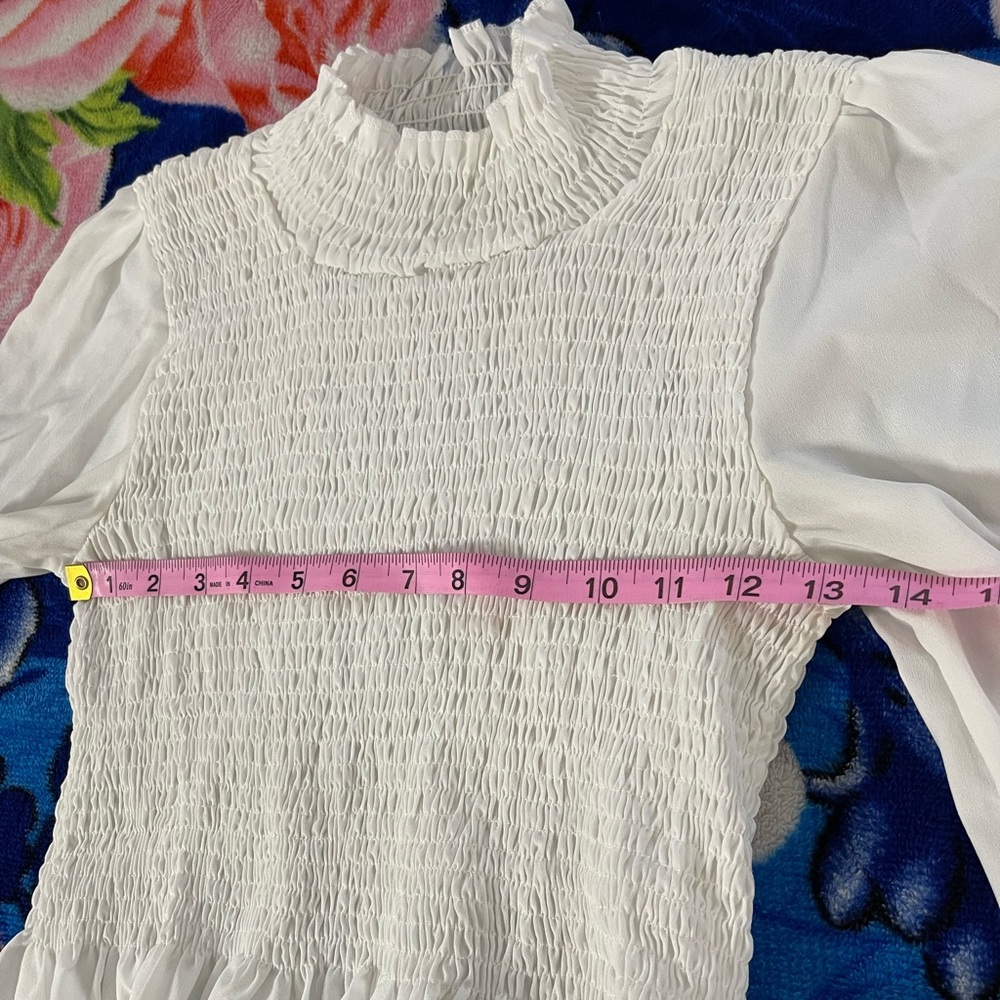 White Elegant Shirred Blouse.